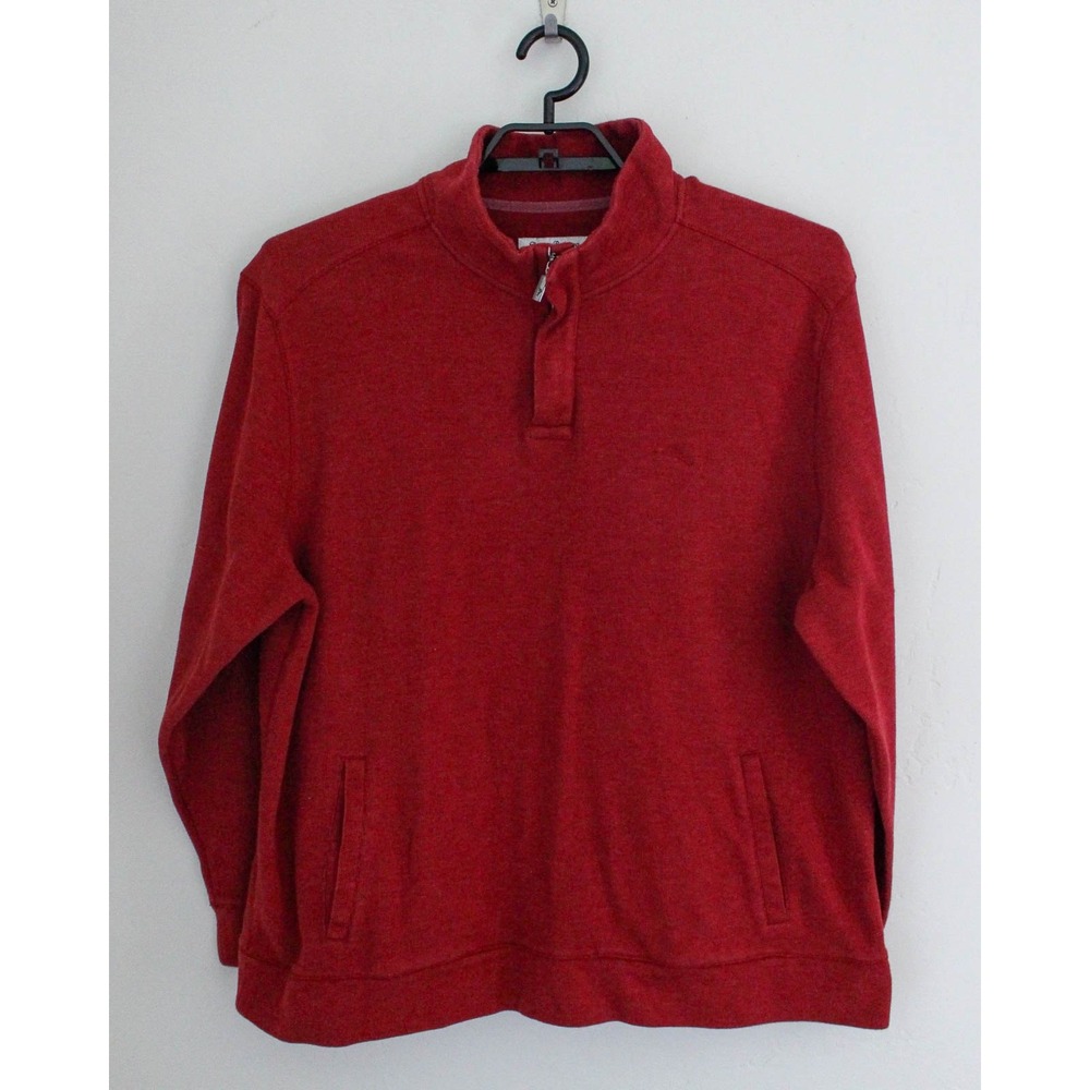 Tommy Bahama Pullover Men XXL Red 1/4 Zip Cotton Blend Sweatshirt Long Sleeve